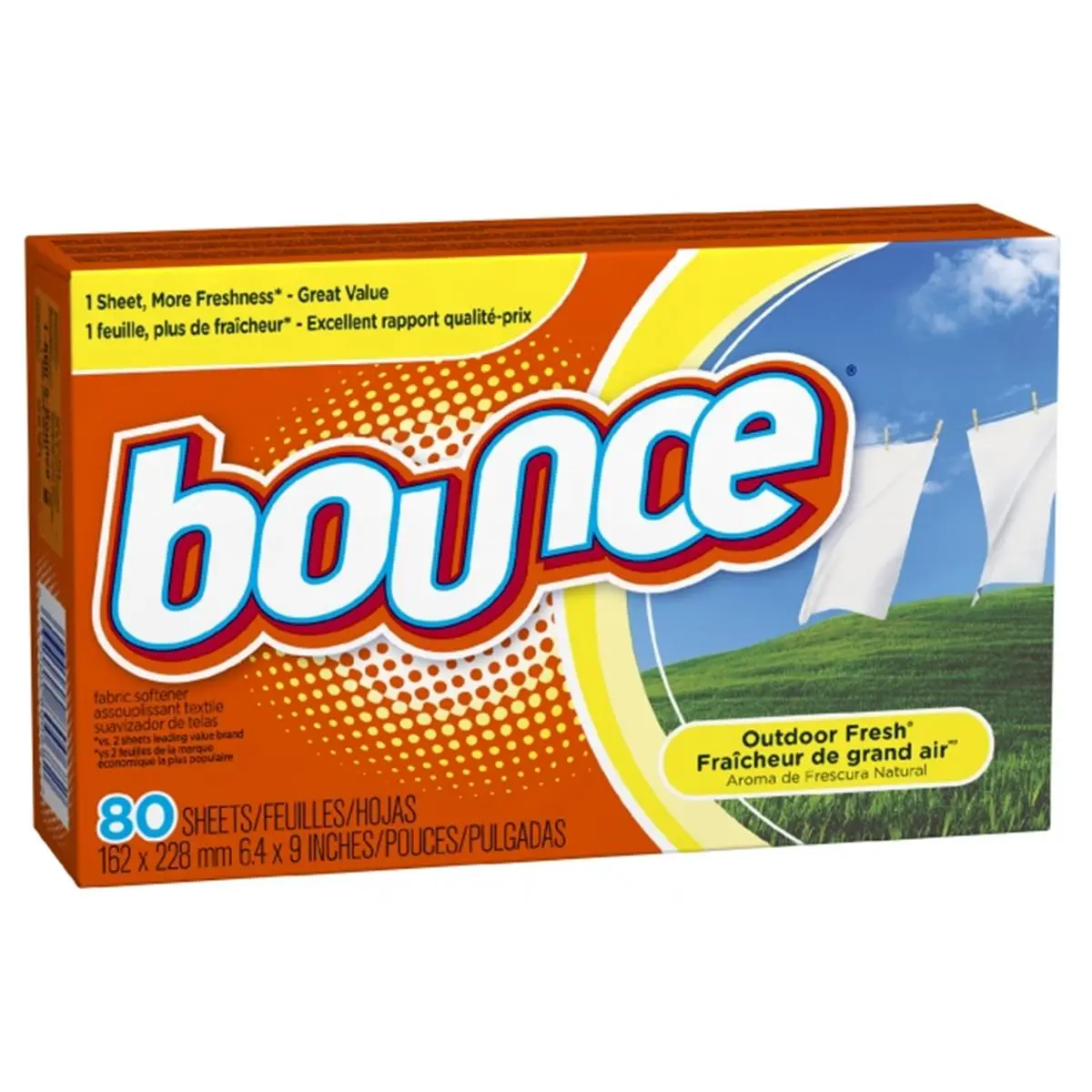 212 MAIN Household Scented Fabric Softener Sheets - Controls Static Cling, Softens Fabrics, Long-Lasting Outdoor Fresh Scent, 80 Count (Procter & Gamble 80068)