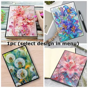 1pc DIY Flowers Diamond Art, Diamond Pattern Design Journal Notebooks without Lines, Size 20.8cm*14.5cm/8.18in*5.7in, PU Leather Crystal Rhinestone Diamond Painting Notebooks for Writing and Drawing, for Home Office Daily Use, Gifts for Festival