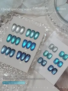 XEIJAYI 6pcs Autumn And Winter Nail Art Super Bright Cat Eye Gel Blue Series Sparkling Nail Polish, Fashionable And Popular LED High Saturation Color Gloss, Dazzling And Eye-Catching, For Nail DIY Design.