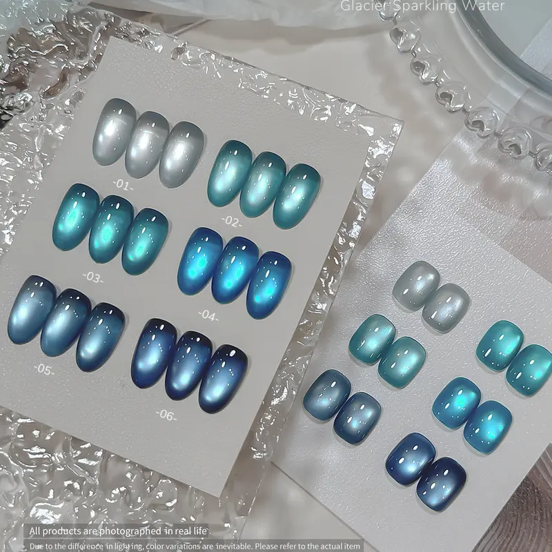 XEIJAYI Gel Nail Polish Set 6x15ml TPO & HEMA Free Magnetic Cat Eye Gel Nails - Shimmering Blue Shades, Glossy Longwear Finish, Smooth Application, UV/LED Curing for DIY Manicure & Nail Art