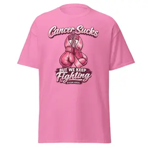 Team Angel Pink Ribbon Boxing Gloves Fundraiser Shirt | Breast Cancer Fight Tee