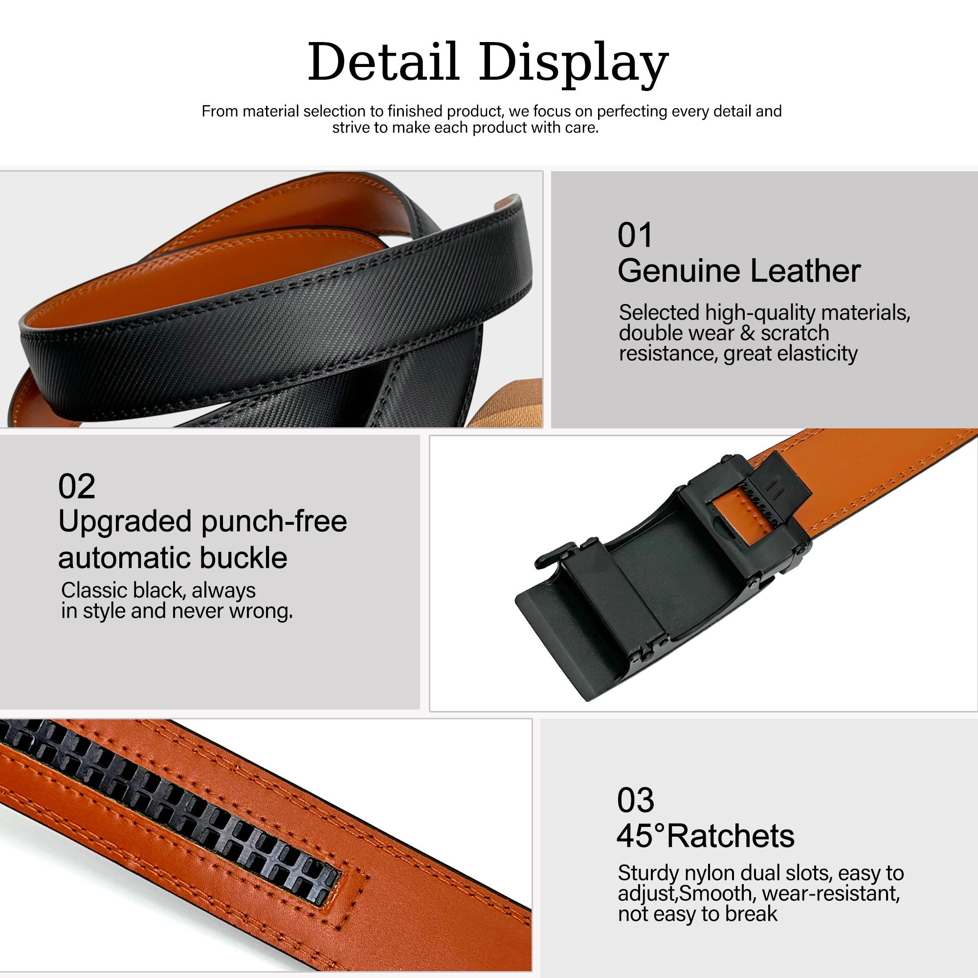 HAILTH Men's Leather Ratchet Belt - No-Hole Adjustable with Easy Release Buckle, Durable Cowhide for Dress, Casual & Golf Wear, Trim-to-Fit Design, Elegant Gift Box for Men (Birthday, Father's Day & Business Accessories)