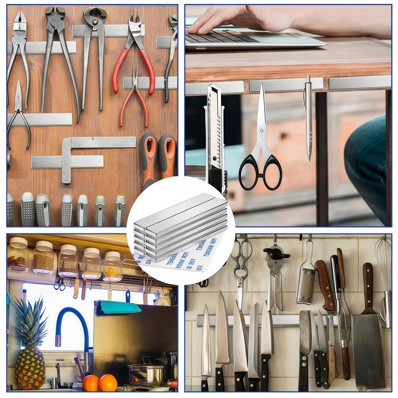 Neodymium Magnet, 6 Counts Waterproof Strong Magnet Strip with Sticky Backing, Rare Earth Small Magnet Strip for Fridge, DIY, Craft, Science