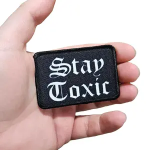 stay toxic black on white Meme 2"x3" Morale Patch with Hook and Loop Backing
