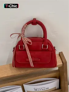 Valentine's Day gift: Vintage suede burgundy handbag with bow and plaid ribbon, mini stylish shoulder/crossbody bag, Fashion Purses. Suitable for dates, shopping, commuting, and everyday accessories.