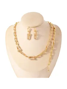 18K Gold Women's U-shaped Horseshoe Necklace Stainless Steel Earrings Bamboo Clasp Jewelry Set Three-piece Light Luxury for Parties Daily Wear