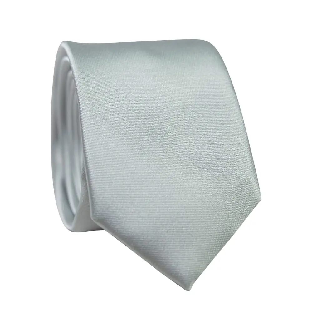 DAZI Men's Skinny Tie, Solid Satin Ties, 2.5" Wide Neckties, Solid Pure Color Formal Necktie (Silver)