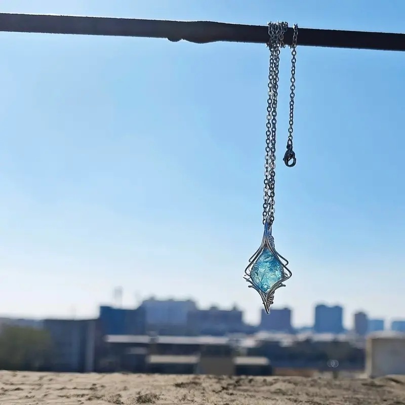 Handmade Wire Wrapped Natural Aquamarine Necklace, March Birthstone Pendant, Minimalist Crystal Jewelry