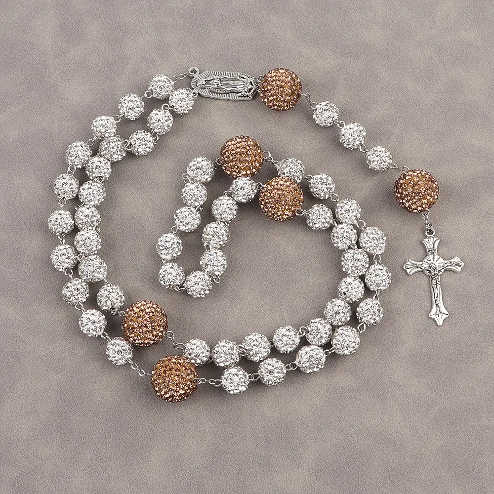 Prayer bead necklace champagne gold+whit