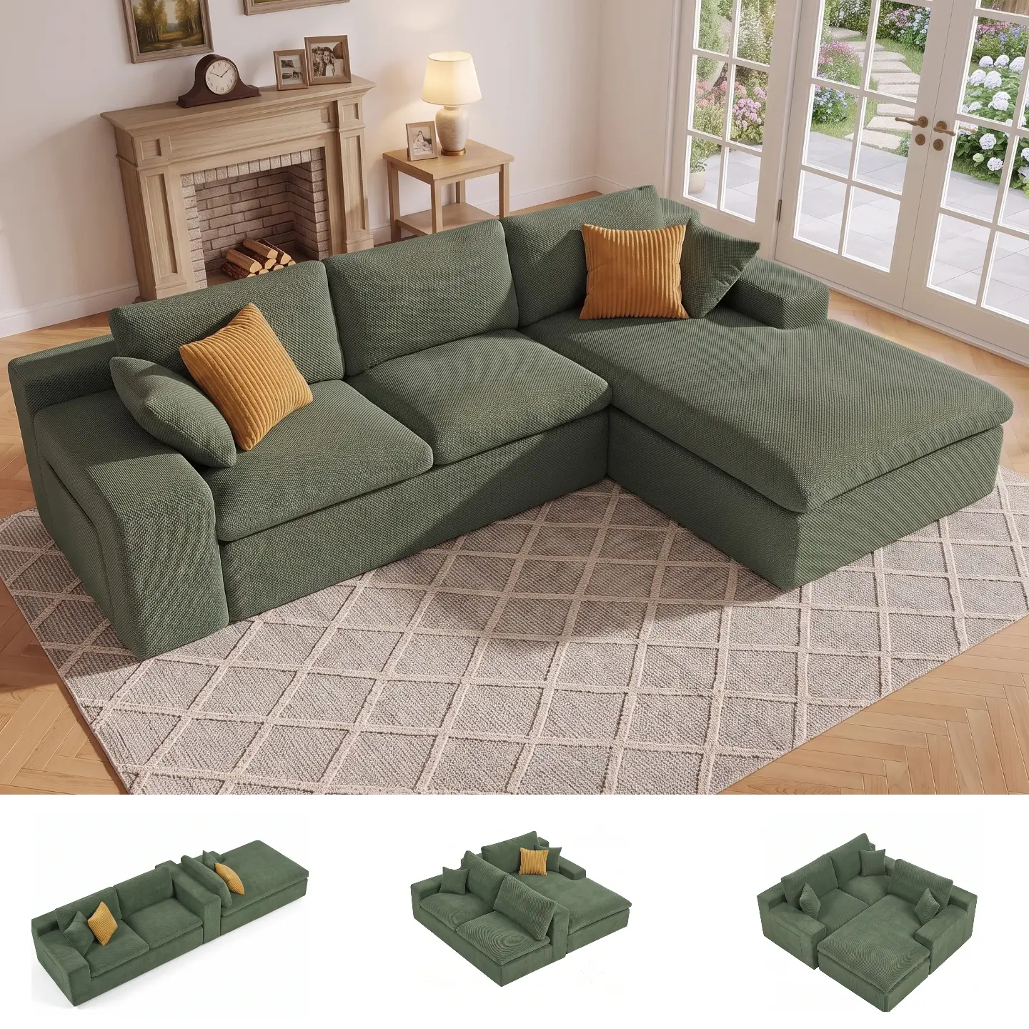 106" Boneless Couch, Cloud Sectional Couch with L-Shape Chaise, Modular Sectional Sofa with Deep Seat, Fluffy Couch for Living Room Bedroom, No Assembly Required, Gifts for the Whole Family: Husband & Wife, Mom & Dad summergarde