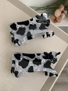 2pcs Cute Animal Hair Claws Set, Creative Cow & Shark Design, Acetic Acid Material, Perfect for Ponytail Accessories, Women's Fashion Headwear, Super Cute Clips