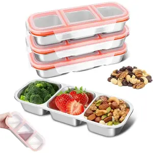 4 Pack Stainless Steel Snack Containers, 3 Compartment Metal  Box, Leak Proof Snack Containers with , for  Camping (3 Grid Lunch Box)