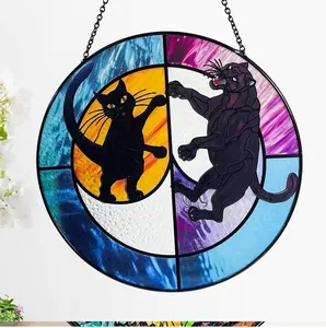 Stained Glass Window Hanging Suncatcher - 7.8'' Mindset is Everything, Black Cat to Panther, Transformative Indoor Decor, Unique Artistic Sun Catcher Wall Gift Ornaments Hangable Decoration