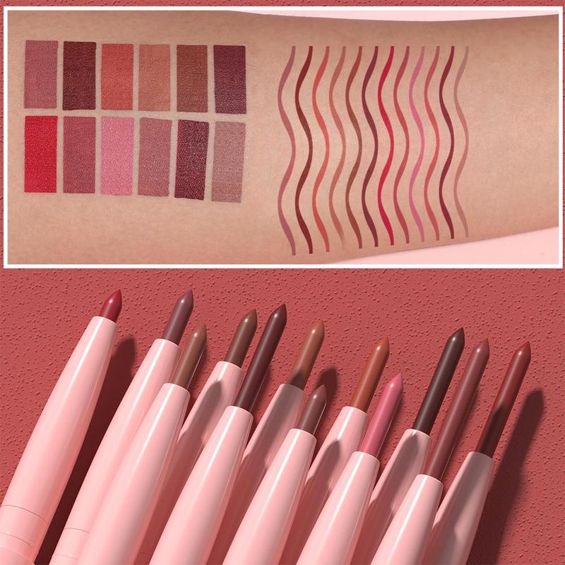 Waterproof Lip Liner Set, 12pcs/set Matte Lip Liner Kit, Easy-Coloring Lip Liner Pencils Suitable for All Occasion, Makeup Products for Girls and Women, Tinted Lip Liner