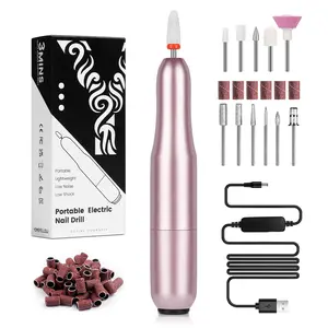 YOKEFELLOW Pen-Shaped Electric Nail Drill 30000RPM ROSE PINK Protable Electric Nail File for Acrylic Cordless Nail Drill with 12 Drill Bits High Speed but low noise low heat and low Shacked Nail Machine Kit Manicure Tools Polishing Set for Beginners DIY