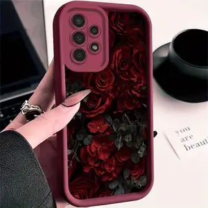 A Fashionable Dark Red Rose Pattern Phone Case, TPU Shockproof Full Protection Case, Suitable for Samsung S21/22/23/24/25/NOTE20 PLUS ULTRA FE A13/14/15/16/17/33/34/35/36/52/53/54, Ideal Gift for Friends and Family, T303