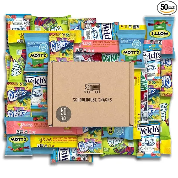 Fruit Snacks Bulk | Fruit Snacks for Kids bundle with Fruit Roll Ups, Welch's and Motts Fruit Snacks, Fruit by the Foot , Gushers Fruit Snacks, Fruit Bars | Perfect School Snacks for Lunchbox | 50 Count by Schoolhouse Snacks