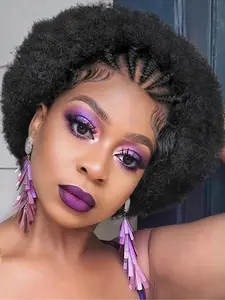 13x4 Lace Front Braided Wig, Half Ponytail Half Deep Wave Real Hair, Density 180%, Natural Twisted Design, Elegant Women Style