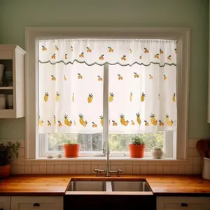 Pineapple Pattern Curtain, 1 Count Kitchen Short Curtain, Half Curtain for Kitchen Window, Home Decor, Home Accessories, Home Decoration Curtain