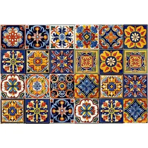 24 count Moroccan Boho Tile Stickers Peel and Stick 4x4 Inch,  Vinyl Backsplash Stickers for Kitchen & Bathroom, Removable Self-Adhesive Wall  in Mexican Talavera Design