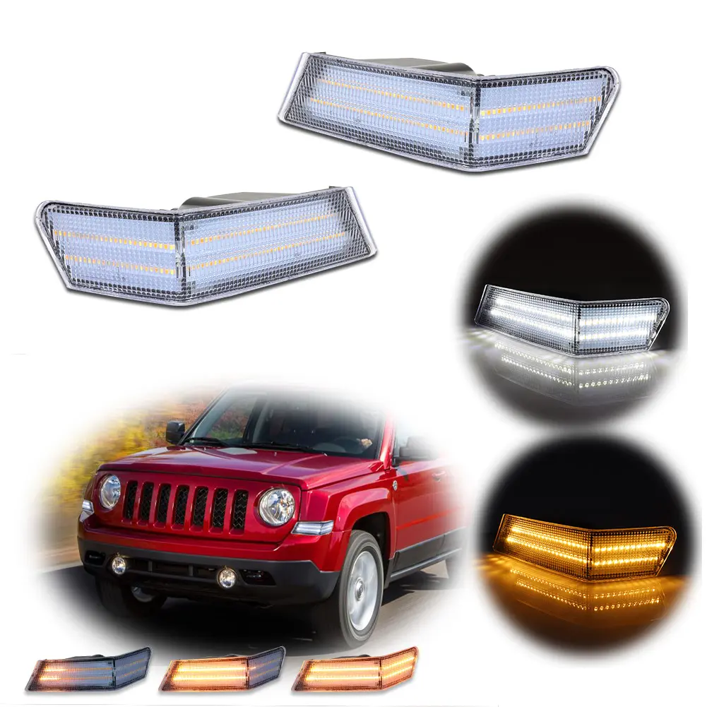2pcs Switchback LED Turn Signal Blinker Corner Lights for 2007-2017 Jeep Patriot, ABS, CAN-Bus Error-Free, Cold Resistant, Direct OEM/Stock Side Marker Replacement for 68004180AC/68004181AC, Car LED Lights