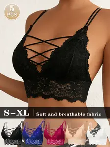5-PieceMust-Have Lace Top!  Sexy Strappy Front Bralette Wireless Tank Bra | Perfect for Date Night & Clubbing | Trending Aesthetic Innerwear | Get the Perfect Curve!