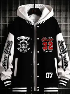 Men's Sporty Baseball Jacket, Pirate Ship Series, Digital Print, Five Colors, Hip-Hop Casual Style, All-Season Multifunctional Coat