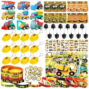 126pcs Construction Party Supplies, Party Favors Assortment, Kids Construction Toys, Truck Stickers, Gift Bags, Plastic Shovels, Wristbands, Straws, Keychains, Birthday Decorations