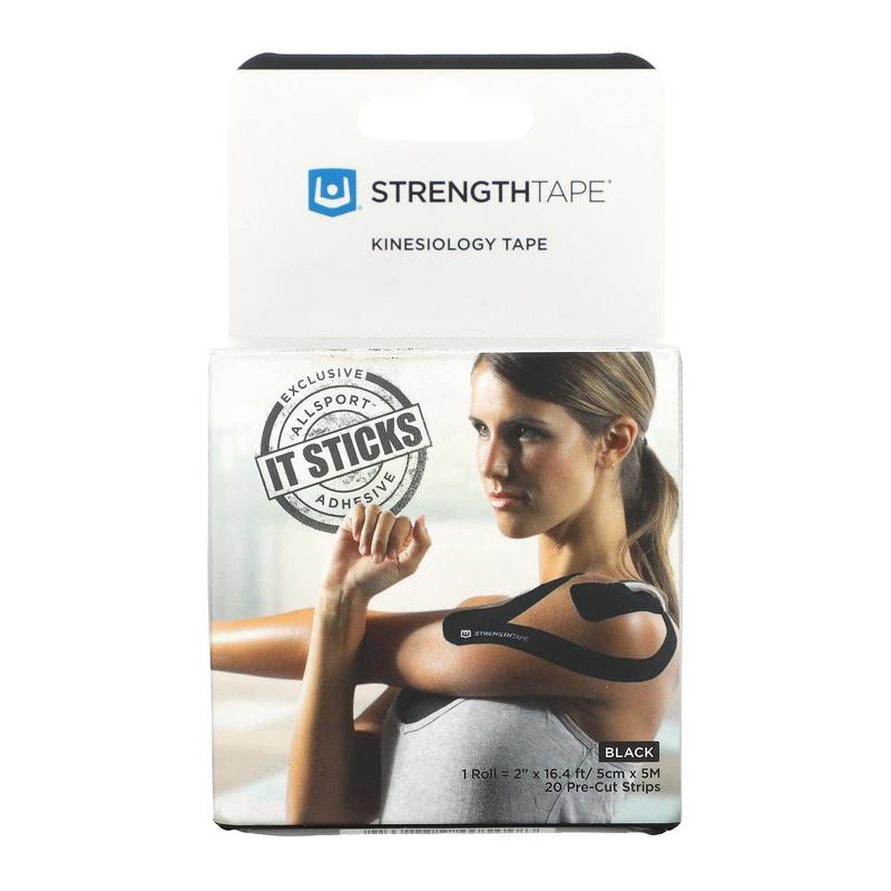 Strengthtape Kinesiology Tape, Black, 20 Pre-Cut Strips
