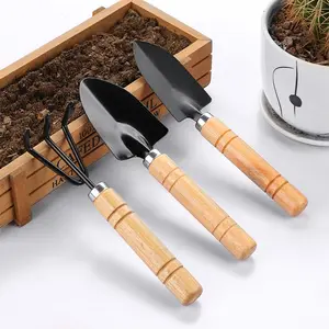 Mini Gardening Tool Set 3PCS – Wooden Handle Hand Shovel, Rake & Cultivator for Indoor Plants