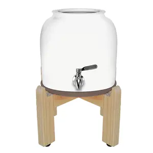 GEO Porcelain Ceramic Crock Water Dispenser w/ Stand – White