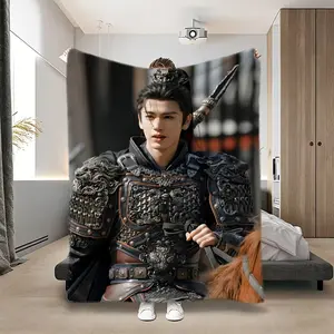 1pc Zhang Linghe As Xie Zheng in Armor on Horse from Chasing Jade Printed Flannel Blanket, All-Season Use, Soft And Comforta summerwins