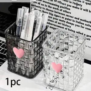 Durable Transparent Acrylic Desktop Storage Box, 3D Bow Decor, Square Pencil and Makeup Brush Holder, Portable Pen Holder, Desk Organizer Tidy, Mother's Day Gift