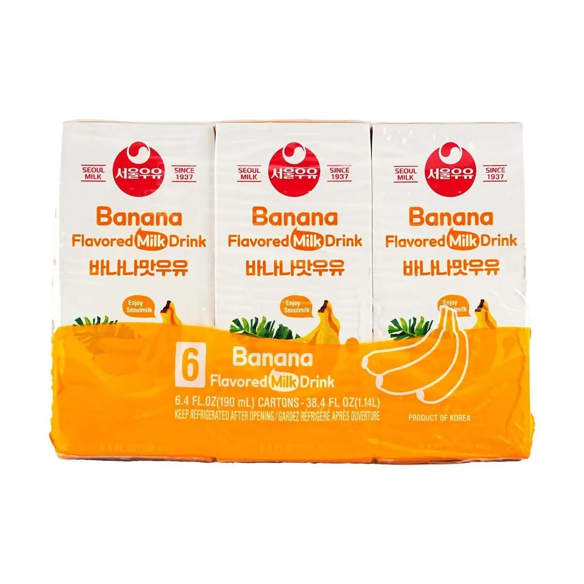 Seoul Milk Banana Milk Drink, 190ml x 6 Boxes - Authentic Korean Snack, Sweet & Creamy Flavor