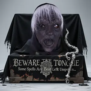 Halloween party decorations | White-haired witch costume with tongue sticking out | Character role-play mask doll | Halloween costume masks | Men’s Halloween party masks
