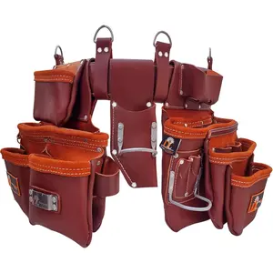 Leather Tool Belt, PRO-303 Premium Leather Oil Tanned 27 Pockets Heavy Duty Tool Pouch, Leather Tool Belt, Tools Organizer for Electrician, Carpenter, Construction and Framer Tools, X-Large