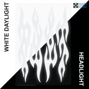 Set of 4 White Flames Reflective Decals, Retro Flame Bike Helmet Stickers Sheet, Hotrod Fire Motorcycle Reflector Transfers / #876R-White