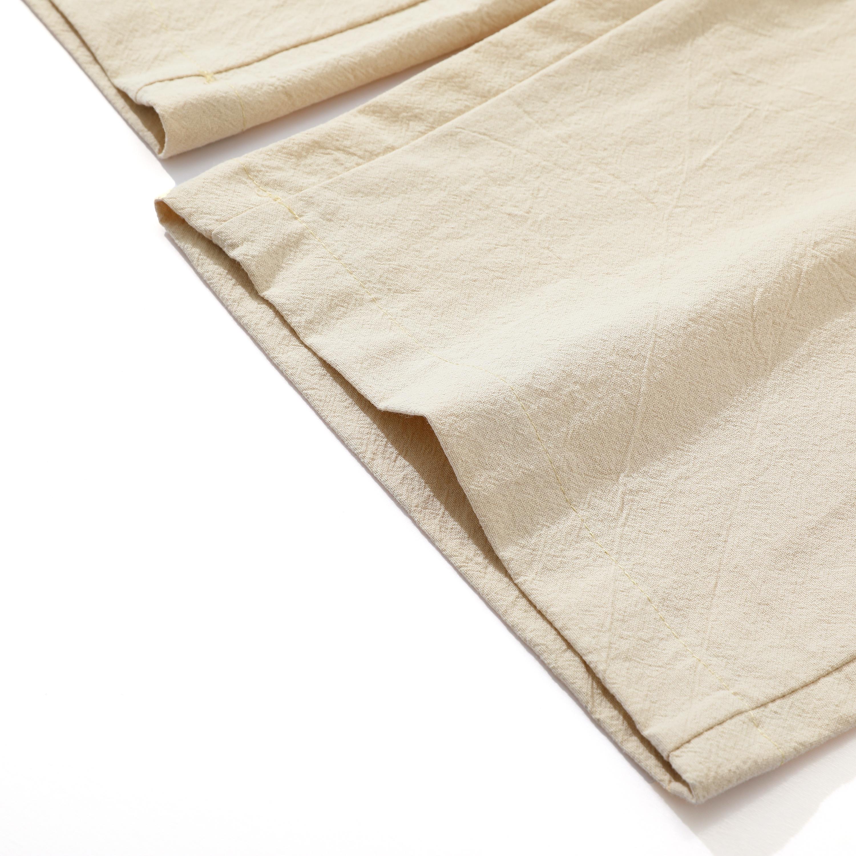 3pcs men’s wide-leg linen cotton pants, 100% cotton, elastic waist with drawstring, loose casual trousers