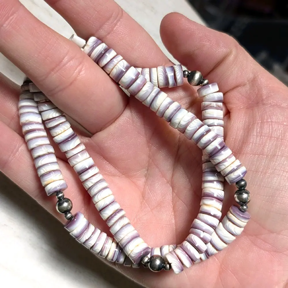 Native American Purple Wampum & Navajo Pearl Necklace Handcrafted Beaded Jewelry