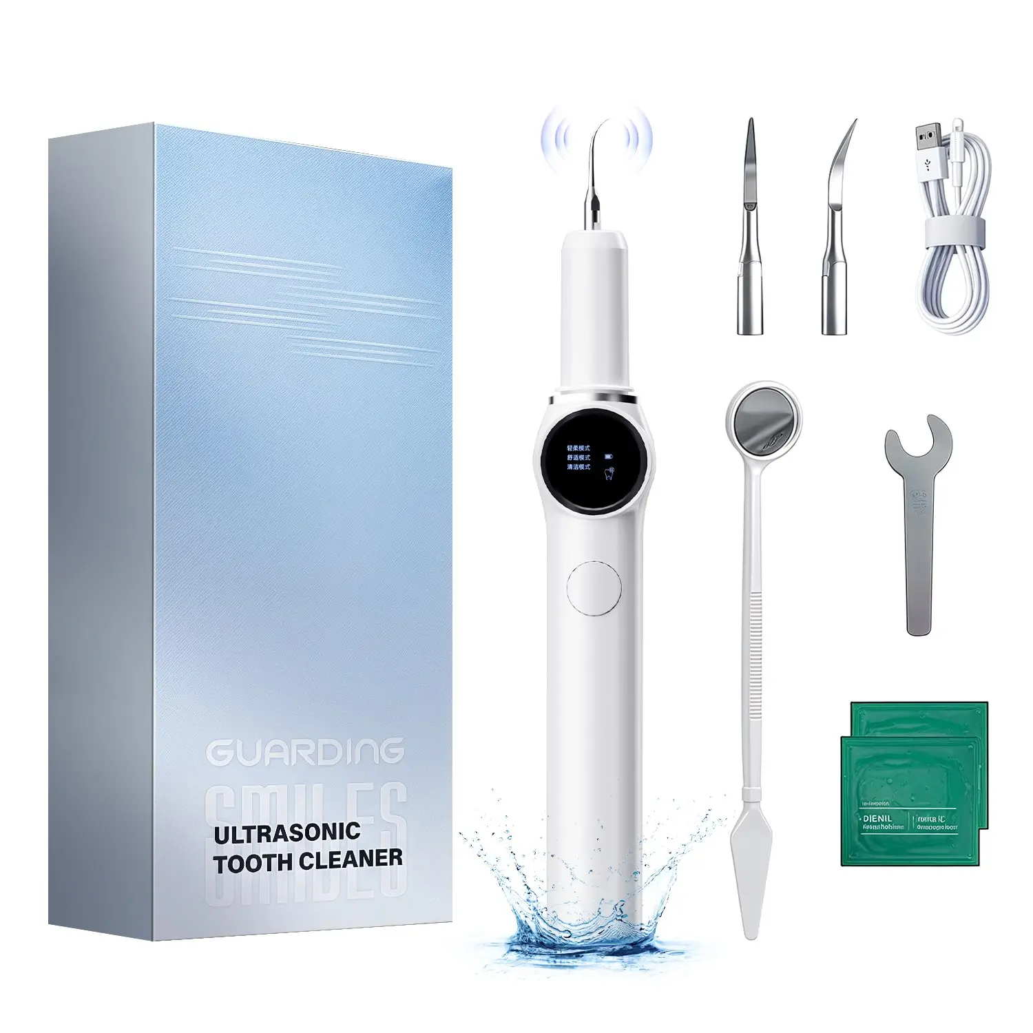 Rechargeable Teeth Scaler Plaque Remover Kit - LED Light (Light-Up), 5 Adjustable Modes, 2 Replaceable Heads, USB Charging, Portable for Home & Travel Use (Removes Plaque)