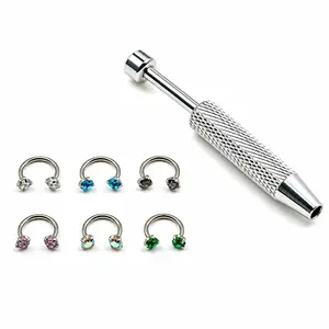 6pcs Titanium Steel Nose Ring Set, 18G Internally Threaded Horseshoe Nose Hoop with Gems, Body Piercing Jewelry for Sensitive Skin, Free Ball Holder & Guiding Needle, Viral TikTok Piercing Accessories
