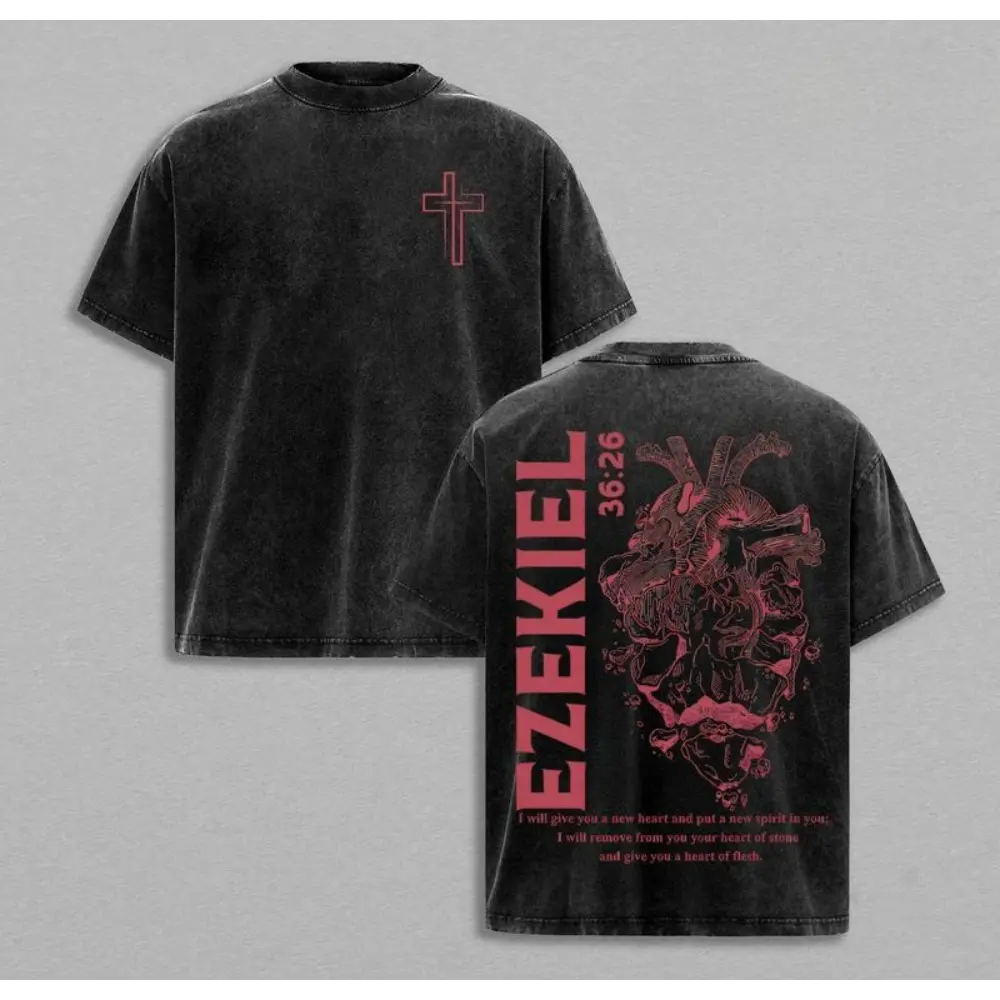 Heart of Flesh - Ezekiel 36:26 Jesus T-Shirt Washed Jesus Apparel Christian Bible Verse Church Outfit Gym Pump Cover Back To School Outfits Gift for Christians