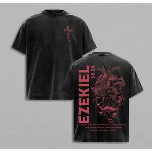 Heart of Flesh - Ezekiel 36:26 Jesus T-Shirt Washed Jesus Apparel Christian Bible Verse Church Outfit Gym Pump Cover Back To School Outfits Gift for Christians