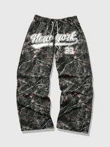 Unisex Spring & Fall Tree Branch Pattern Loose Straight Leg Pants, Drawstring Waist Casual Sporty Long Trousers for Daily Wear, Bottom