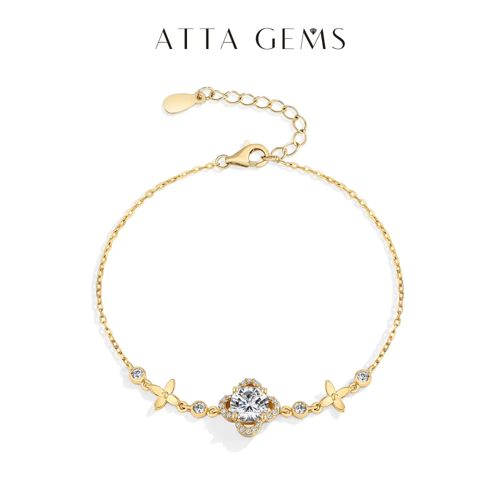 ATTAGEMS Unique Design 1CT Round Cut Lab-Created Moissanite Bracelet for Women & Girls 18K Gold Plated Bracelet Romantic Party Trendy Fine Jewelry B057 summerwins
