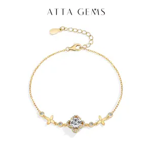 ATTAGEMS Unique Design 1CT Round Cut Lab-Created Moissanite Bracelet for Women & Girls 18K Gold Plated Bracelet Romantic Party Trendy Fine Jewelry B057 summerwins,summerwins