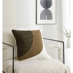 Decorative Throw Pillow Cover, Geometric Design, Brown and Black Striped Pattern, Natural Linen Blend