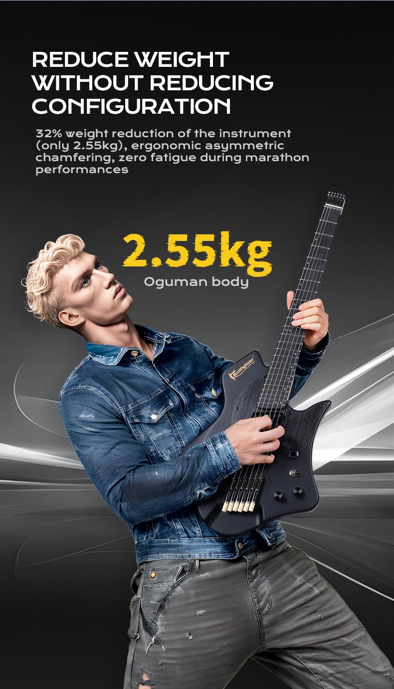 Bullfighter D350 Headless Electric Guitar – 24 Fanned Multi-Scale, Kill Switch Button for Stutter Effects, Pull-Push Coil Split, Lightweight Okoume Body – Modern Ergonomic Design for Technical Players