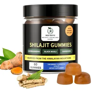 Pure Shilajit Gummies for Men & Women with Ashwagandha & Gokshura, No Added Sugar, 100% Natural Shilajit with 85+ Trace Minerals & 75% Fulvic Acid, High Potency Gold Grade & Tamarind Flavor 60 Gummies