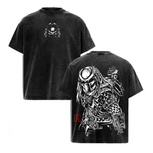 Predator Alien vs. Predator Vintage T-Shirt, Washed Shirt Menswear Top, Heavy Cotton Oversize Graphic Tee, Unisex Retro 90s Sci-Fi Movie Fans, Classic Space Action Film Print